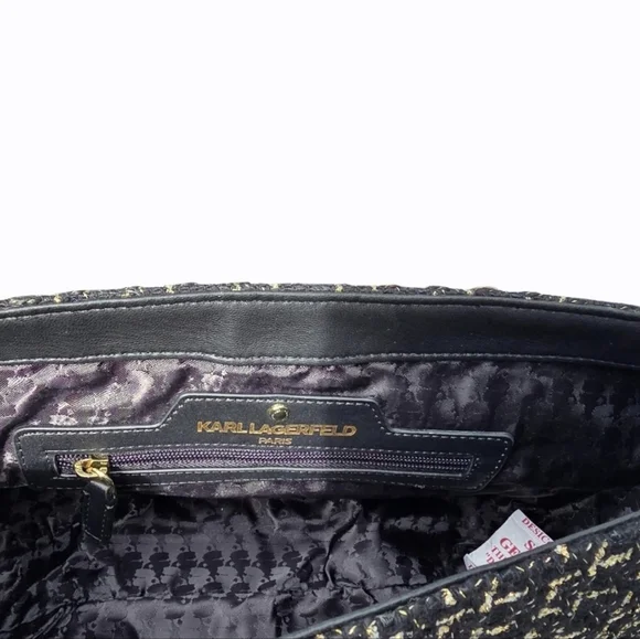 Karl Lagerfeld Tweed & Leather Bag w/ Adjustable Chain Strap NWT